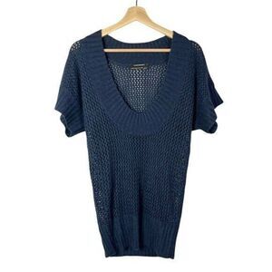 Club Monaco Navy Blue Knit Short Sleeve V-Neck Sweater XS